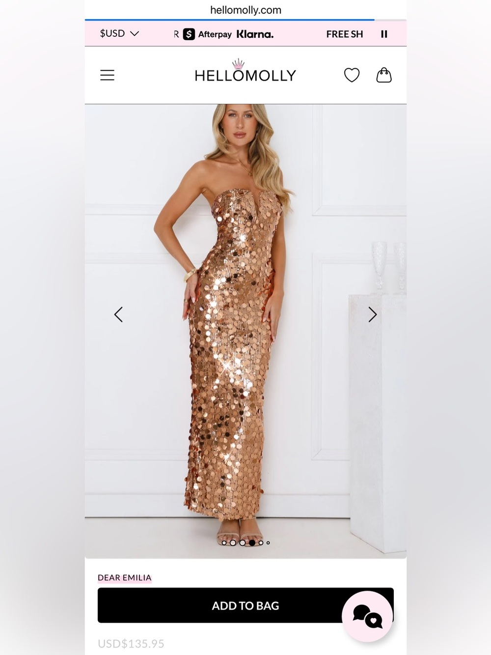 Hello Molly Rose Gold Sequin Strapless Maxi Dress